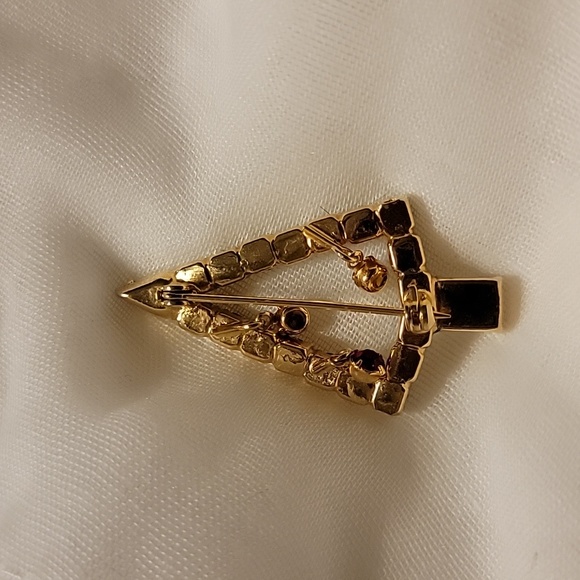 Christmas Tree Holiday Green Red Blue Clear Faux Stones Gold Tone Brooch Pin - Picture 5 of 16